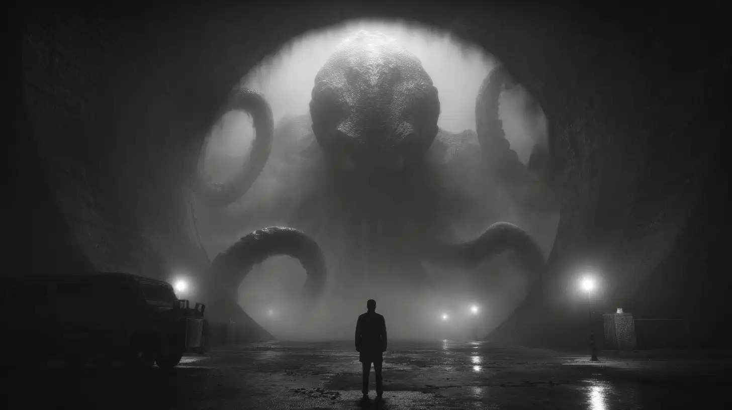 The Cthulhu beast emerging from a portal